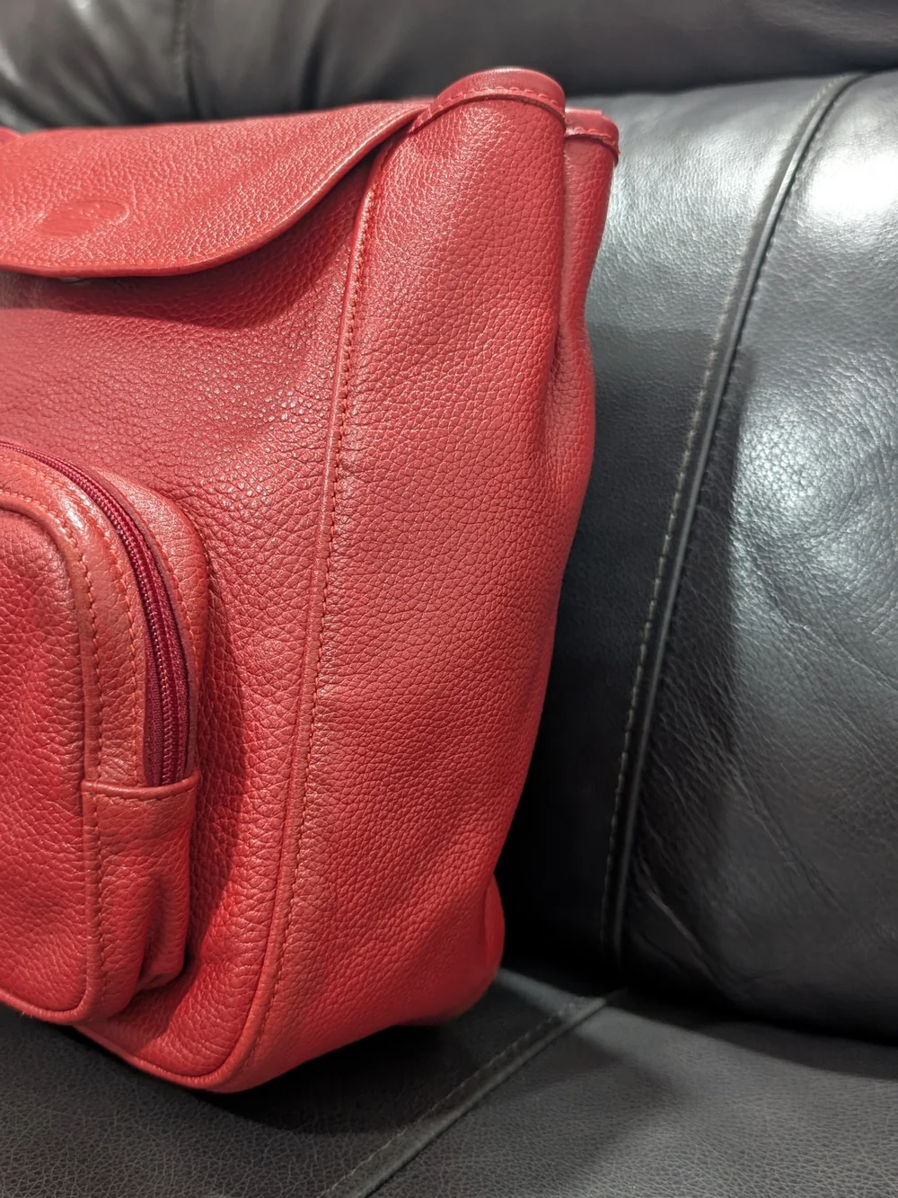 Vintage Red Pebble Leather Longchamp Backpack